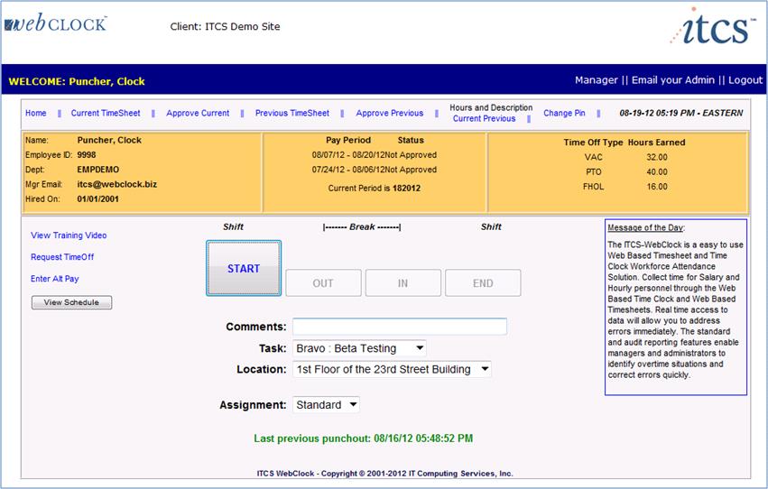Web time clock software